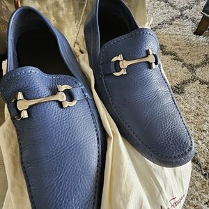 Salvatore Ferragamo Blue Leather Slip-On Loafers